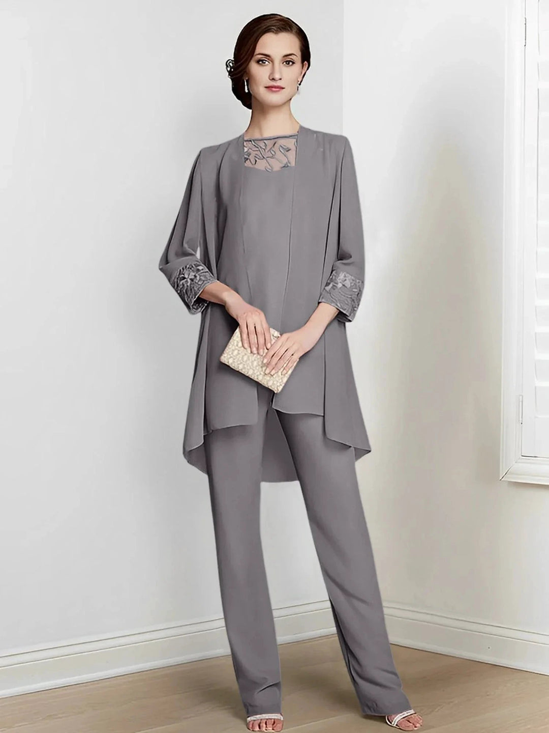 Chiffon Long Sleeves Mother Of The Bride Pantsuits With Jacket by Dreamylily