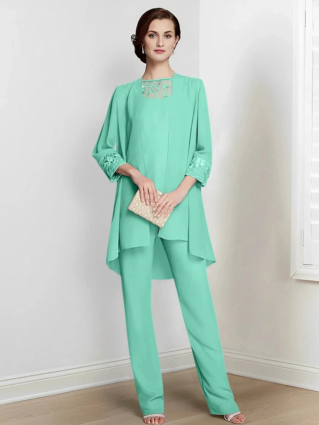 Chiffon Long Sleeves Mother Of The Bride Pantsuits With Jacket by Dreamylily