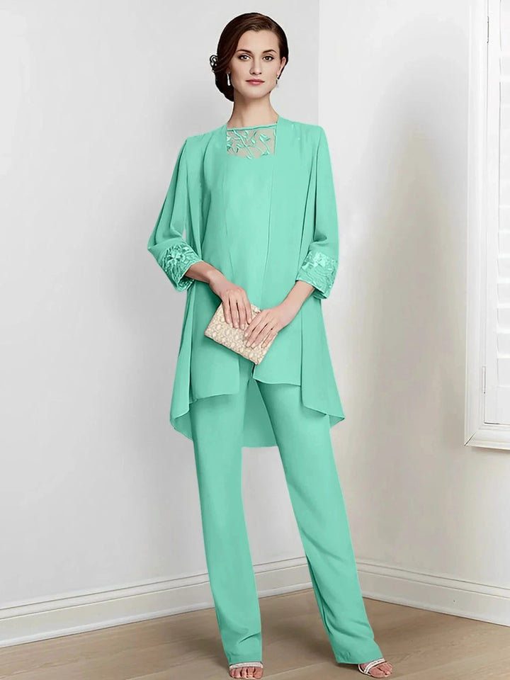 Chiffon Long Sleeves Mother Of The Bride Pantsuits With Jacket by Dreamylily