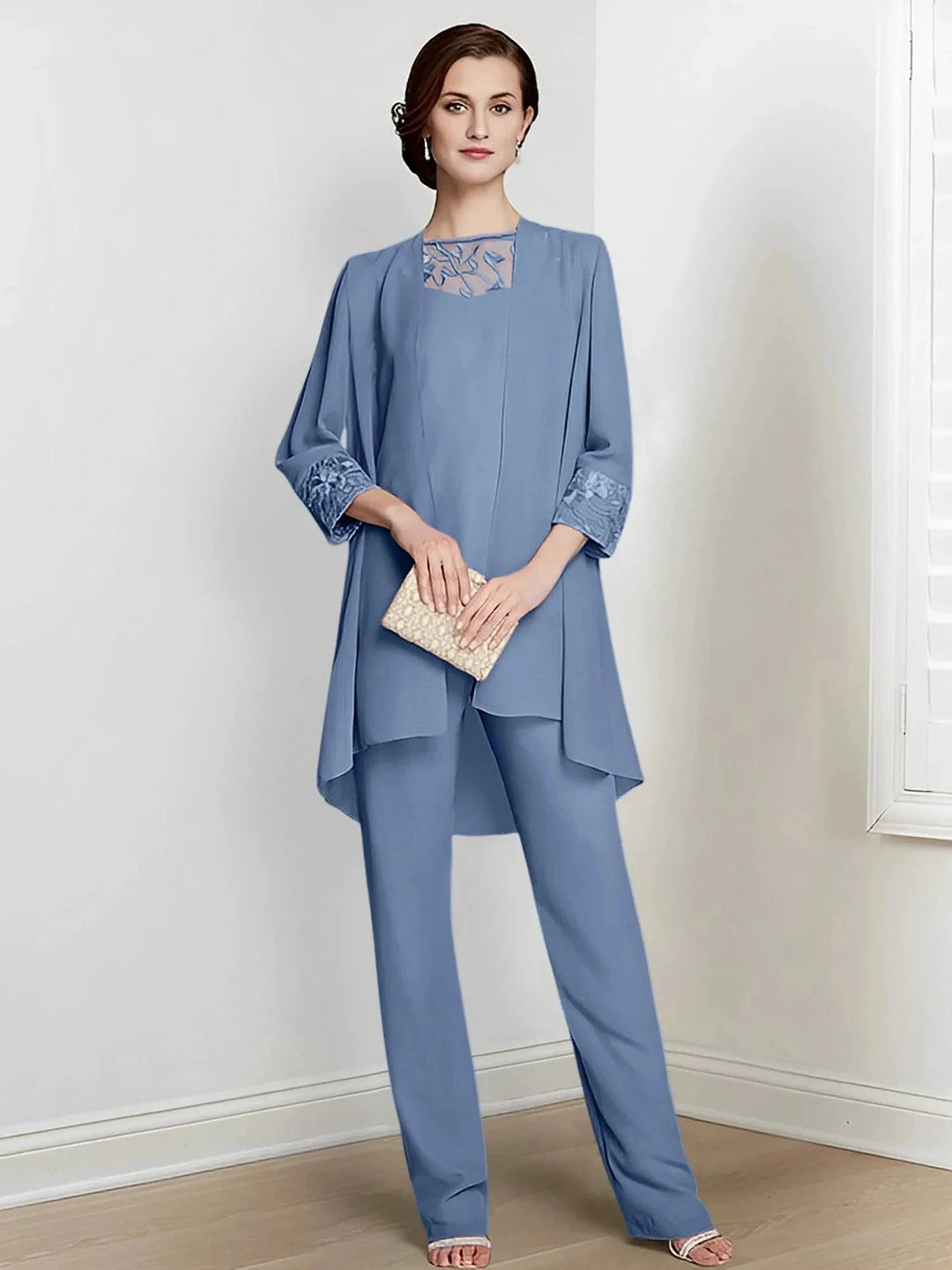Chiffon Long Sleeves Mother Of The Bride Pantsuits With Jacket by Dreamylily
