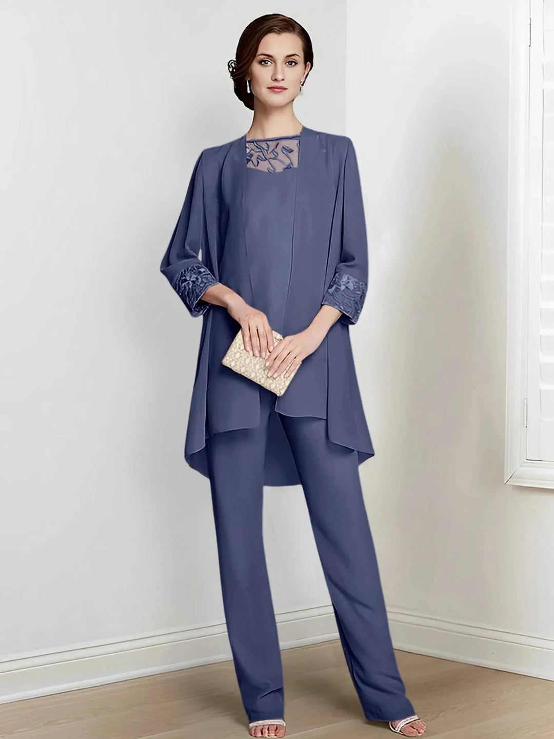 Chiffon Long Sleeves Mother Of The Bride Pantsuits With Jacket by Dreamylily