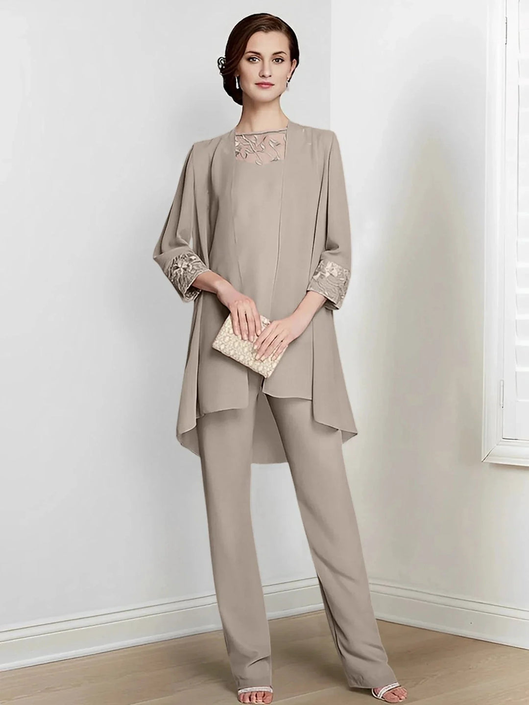 Chiffon Long Sleeves Mother Of The Bride Pantsuits With Jacket by Dreamylily