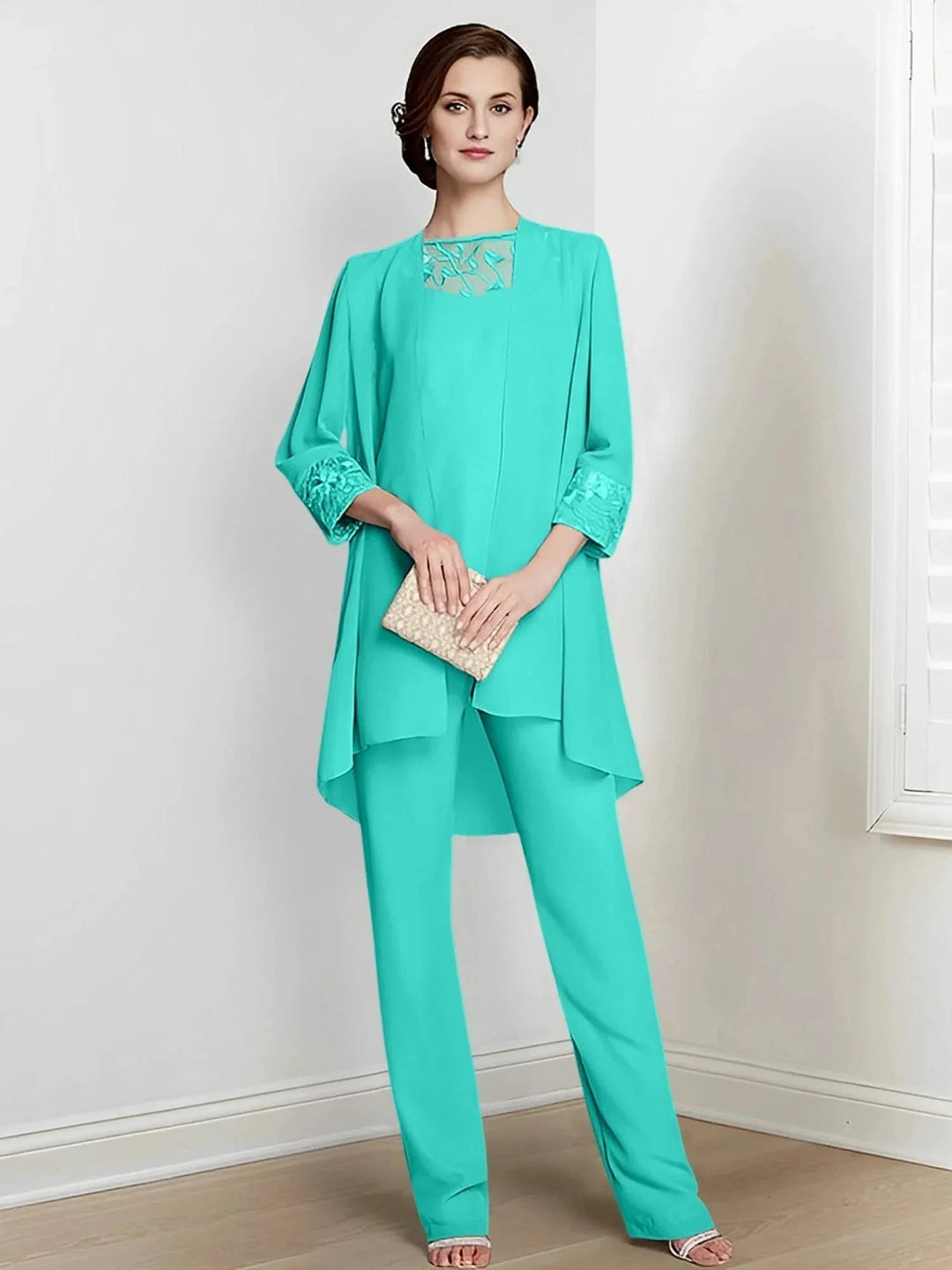 Chiffon Long Sleeves Mother Of The Bride Pantsuits With Jacket by Dreamylily