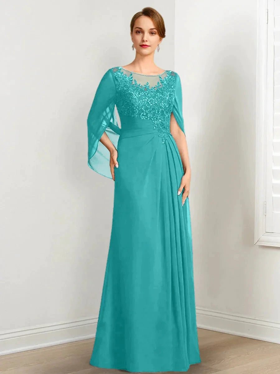 A-Line/Princess Scoop Floor-Length Mother of the Bride Dresses with Pleated &amp; Sequins by Dreamylily