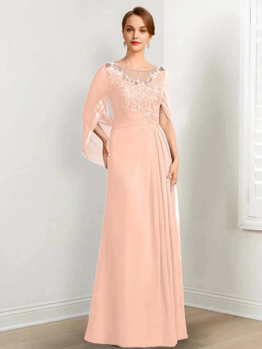 A-Line/Princess Scoop Floor-Length Mother of the Bride Dresses with Pleated &amp; Sequins by Dreamylily