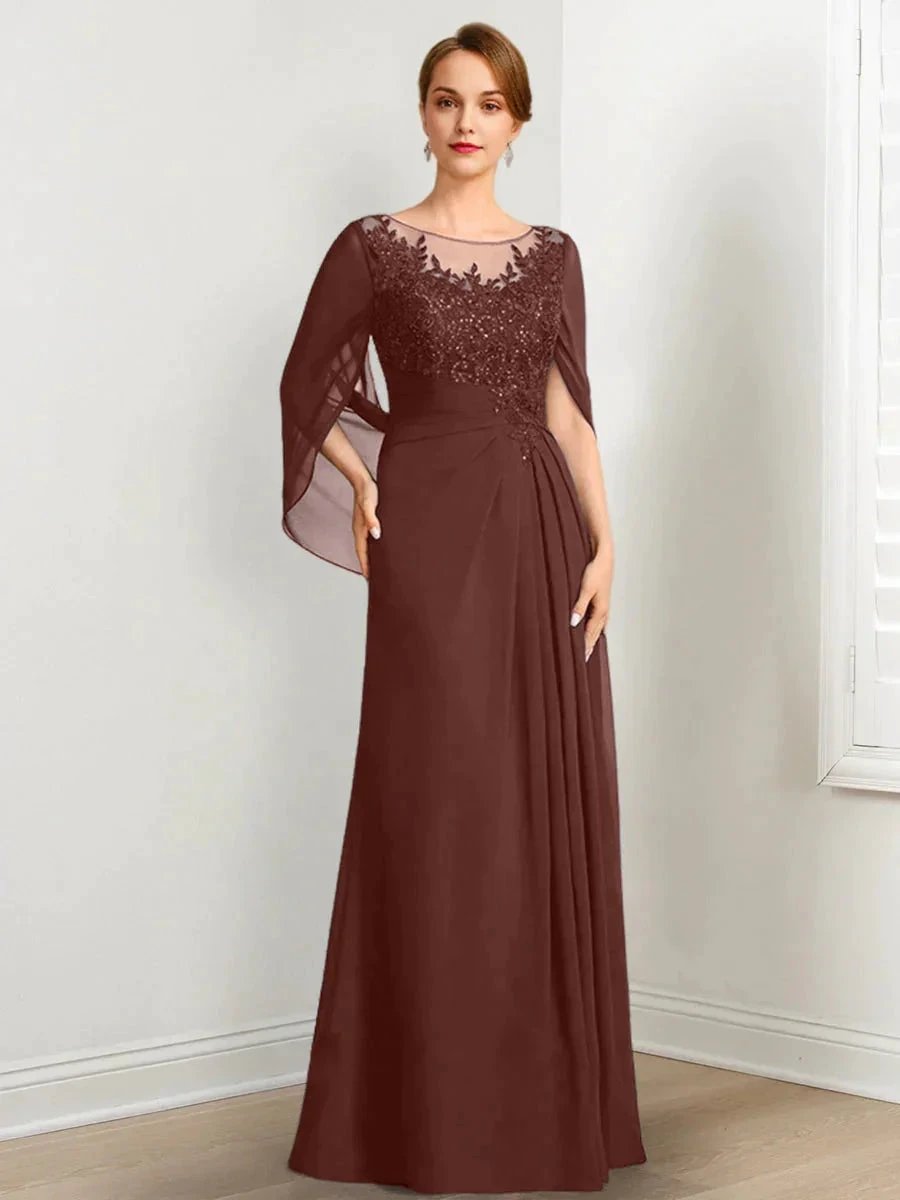 A-Line/Princess Scoop Floor-Length Mother of the Bride Dresses with Pleated &amp; Sequins by Dreamylily