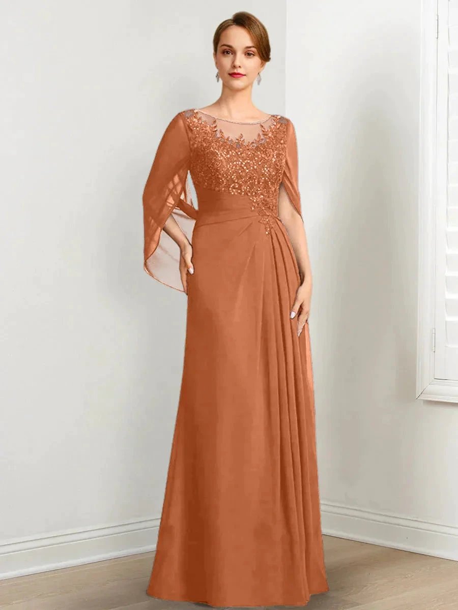 A-Line/Princess Scoop Floor-Length Mother of the Bride Dresses with Pleated &amp; Sequins by Dreamylily