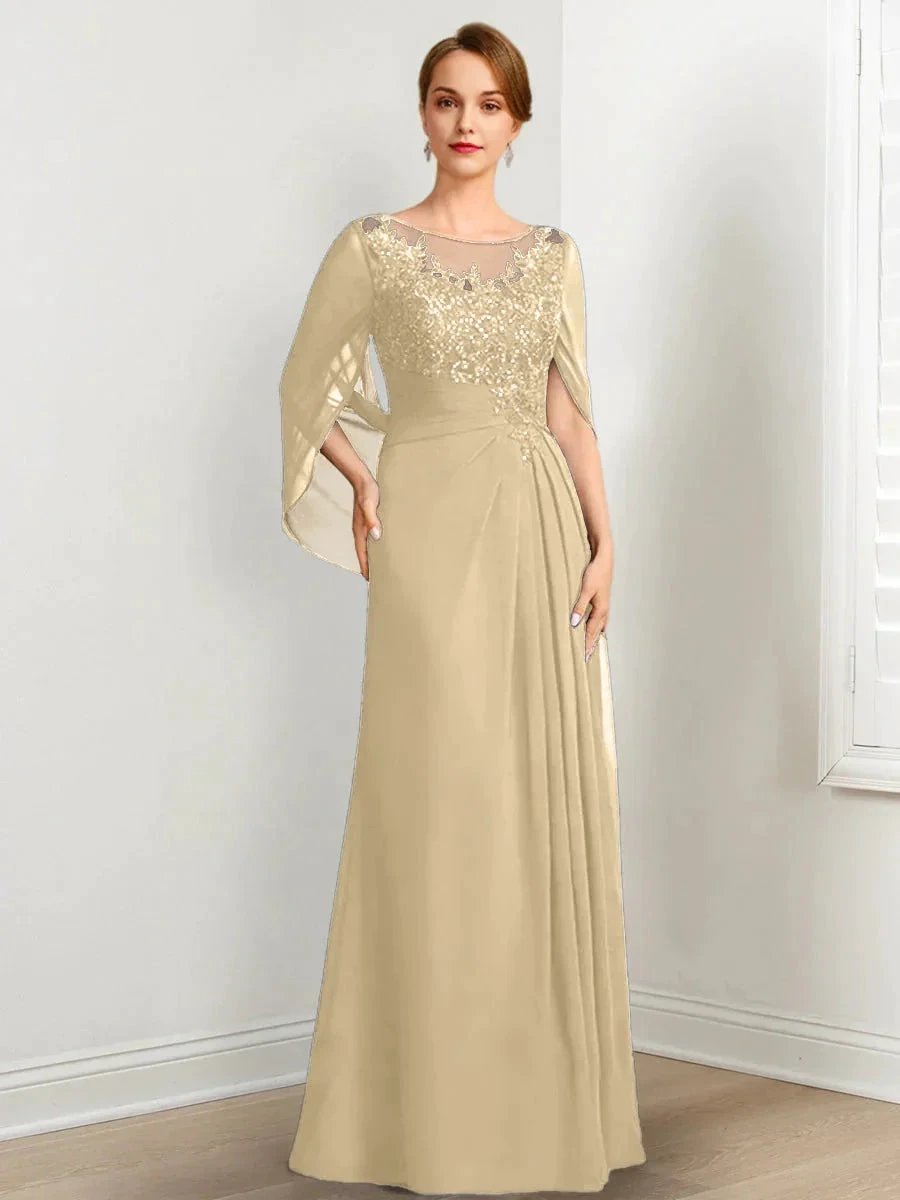 A-Line/Princess Scoop Floor-Length Mother of the Bride Dresses with Pleated &amp; Sequins by Dreamylily