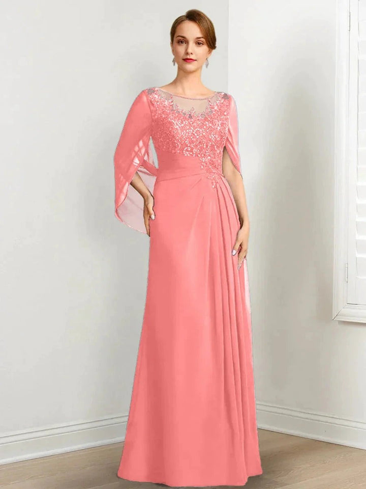A-Line/Princess Scoop Floor-Length Mother of the Bride Dresses with Pleated &amp; Sequins by Dreamylily