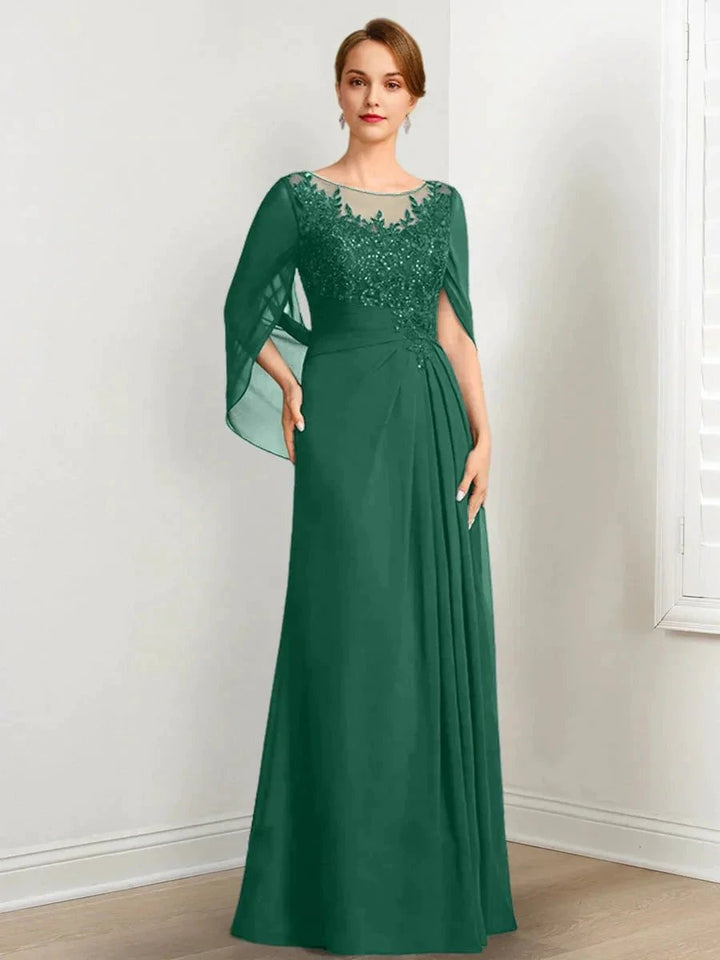 A-Line/Princess Scoop Floor-Length Mother of the Bride Dresses with Pleated &amp; Sequins by Dreamylily