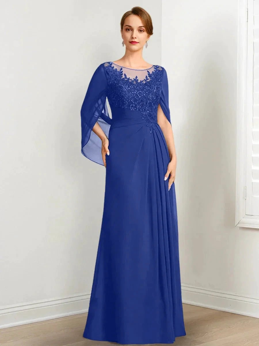 A-Line/Princess Scoop Floor-Length Mother of the Bride Dresses with Pleated &amp; Sequins by Dreamylily