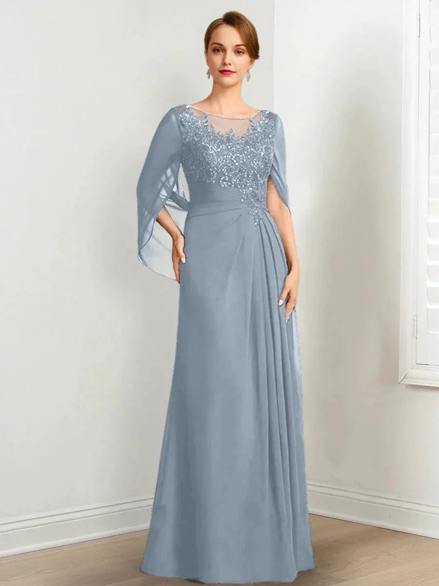 A-Line/Princess Scoop Floor-Length Mother of the Bride Dresses with Pleated &amp; Sequins by Dreamylily