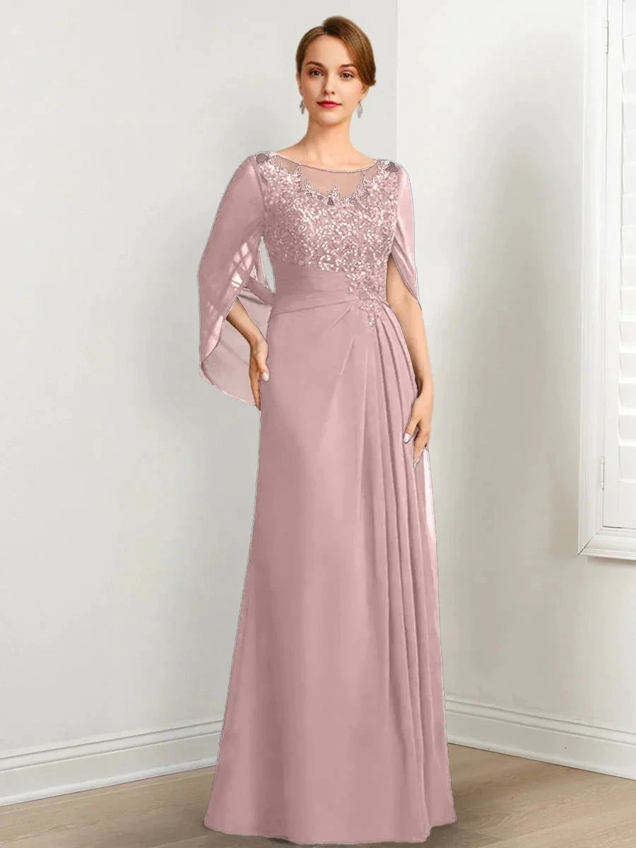 A-Line/Princess Scoop Floor-Length Mother of the Bride Dresses with Pleated &amp; Sequins by Dreamylily