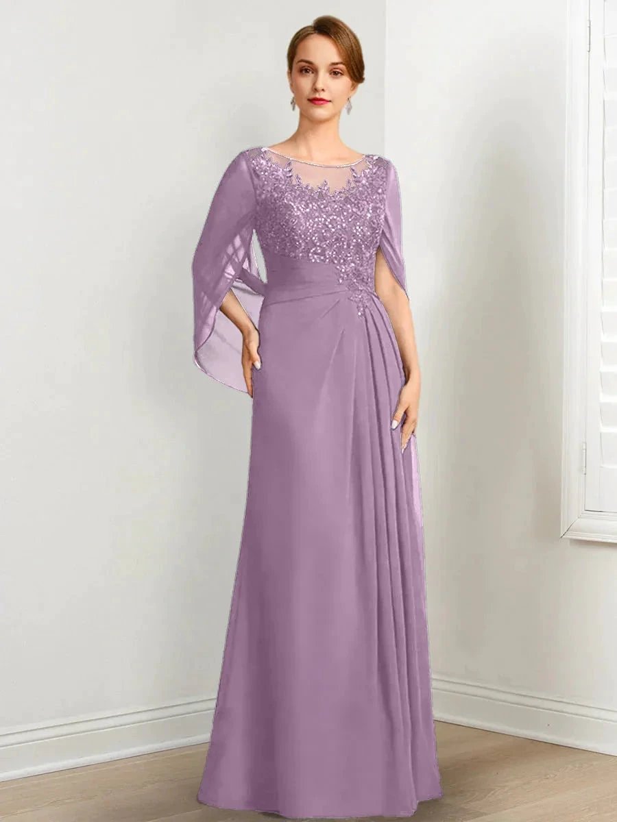 A-Line/Princess Scoop Floor-Length Mother of the Bride Dresses with Pleated &amp; Sequins by Dreamylily