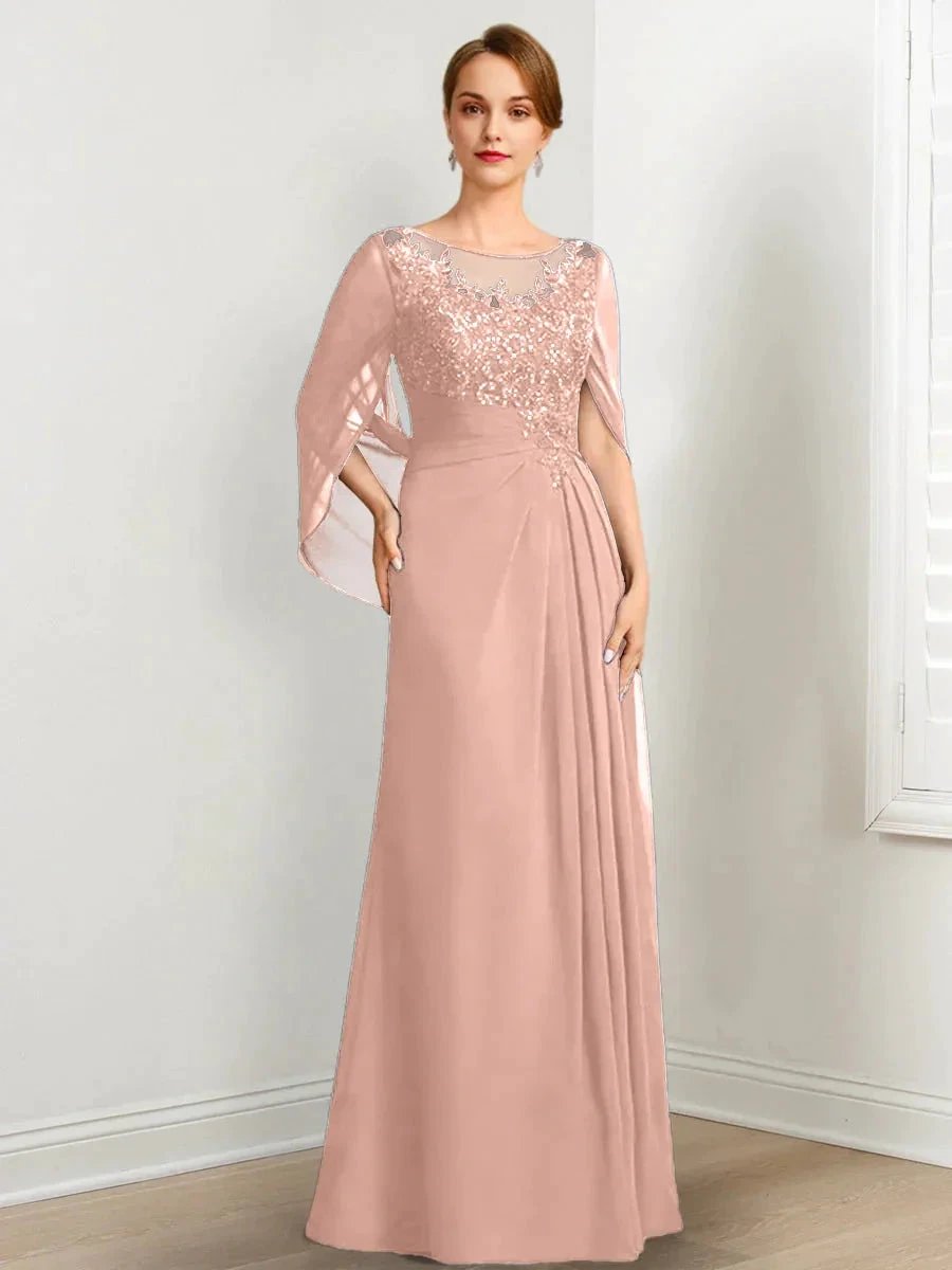 A-Line/Princess Scoop Floor-Length Mother of the Bride Dresses with Pleated &amp; Sequins by Dreamylily