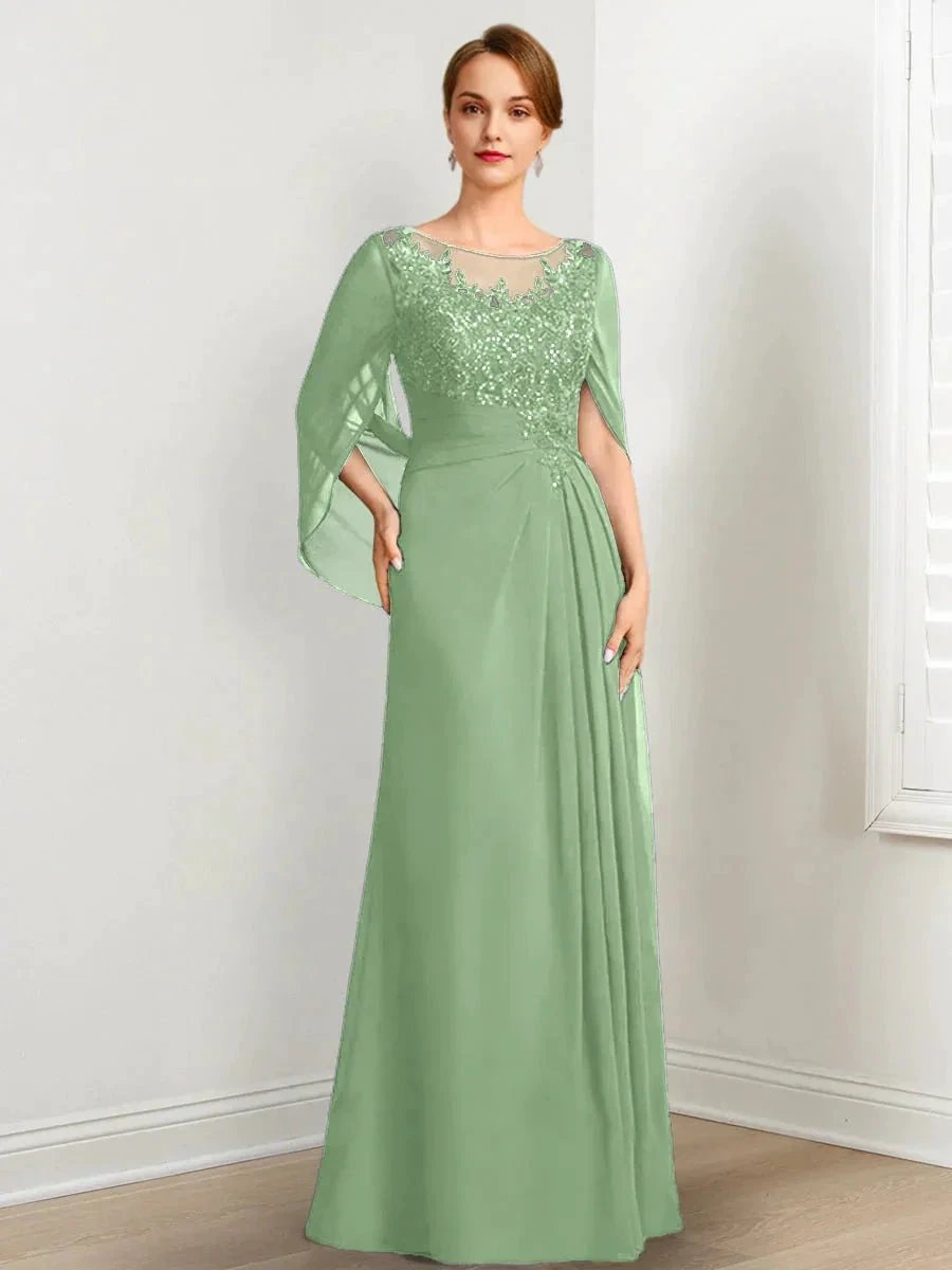 A-Line/Princess Scoop Floor-Length Mother of the Bride Dresses with Pleated &amp; Sequins by Dreamylily
