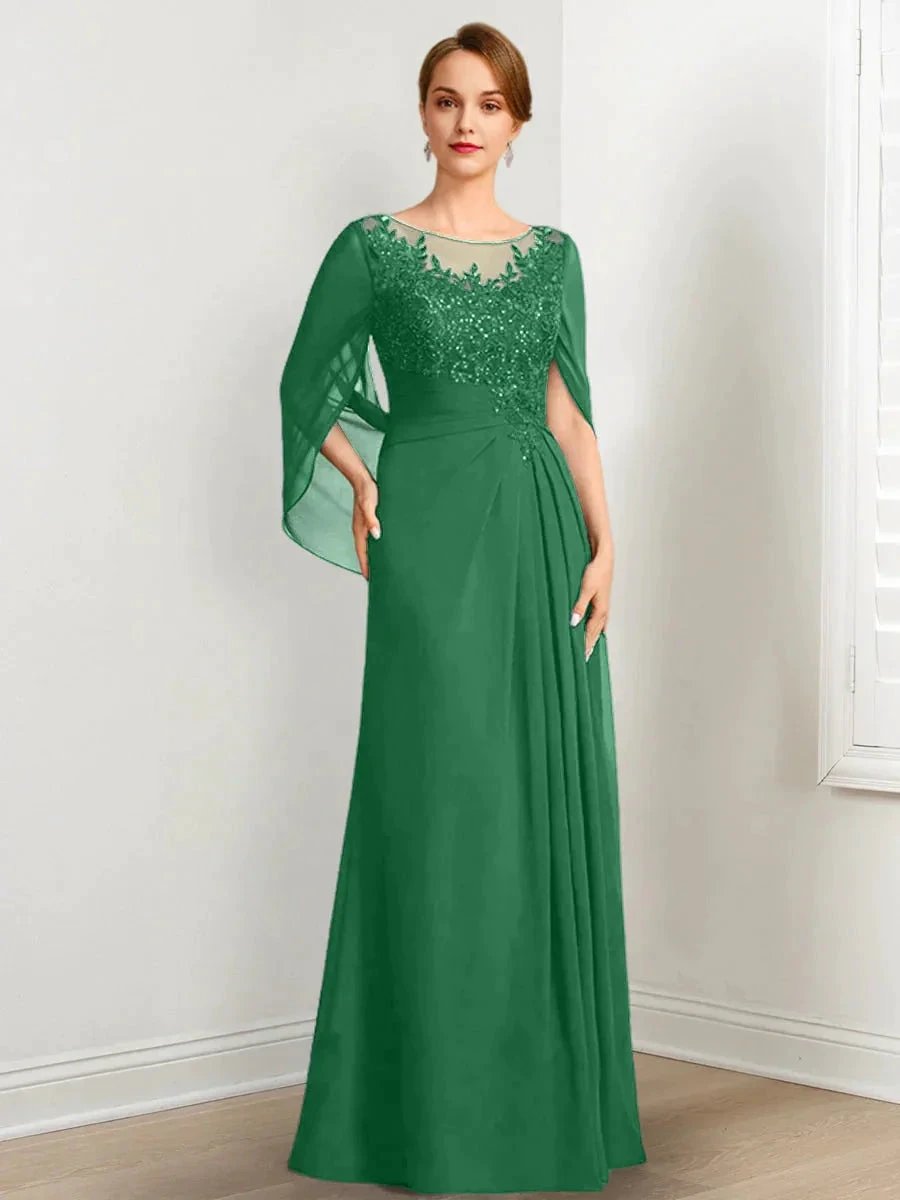 A-Line/Princess Scoop Floor-Length Mother of the Bride Dresses with Pleated &amp; Sequins by Dreamylily