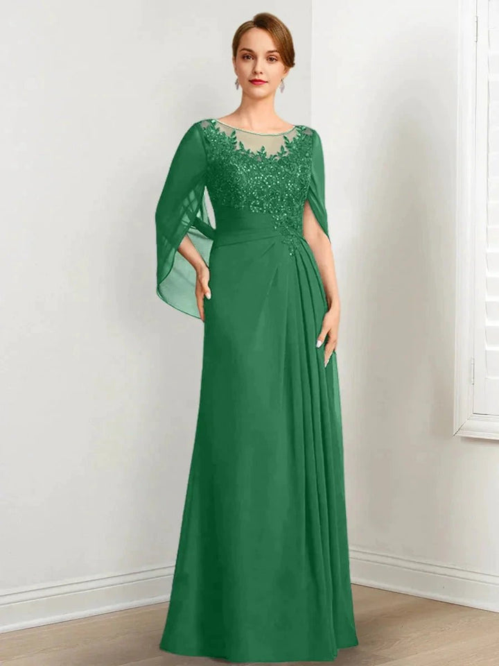 A-Line/Princess Scoop Floor-Length Mother of the Bride Dresses with Pleated &amp; Sequins by Dreamylily