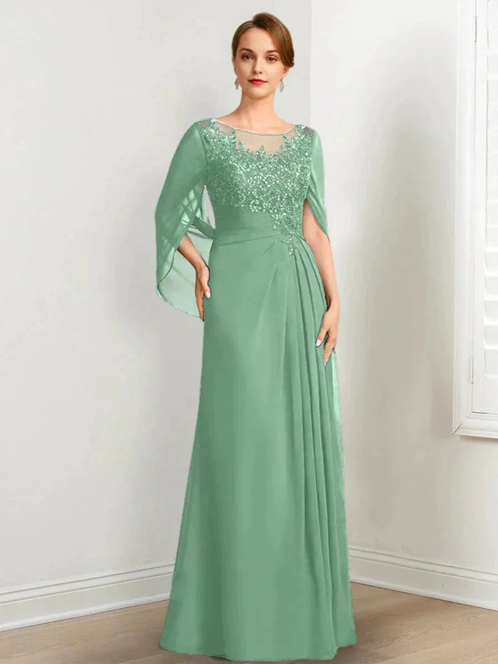 A-Line/Princess Scoop Floor-Length Mother of the Bride Dresses with Pleated &amp; Sequins by Dreamylily