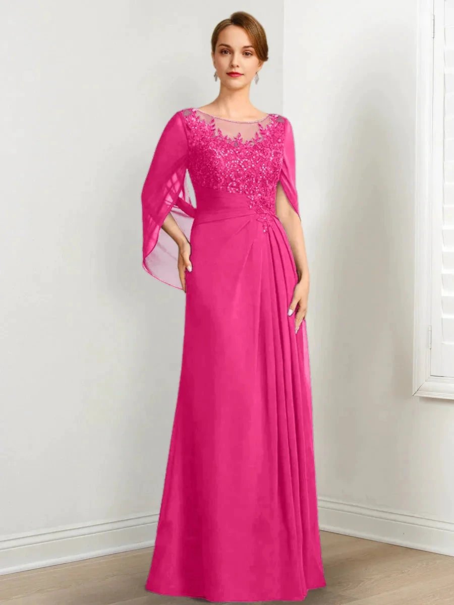 A-Line/Princess Scoop Floor-Length Mother of the Bride Dresses with Pleated &amp; Sequins by Dreamylily