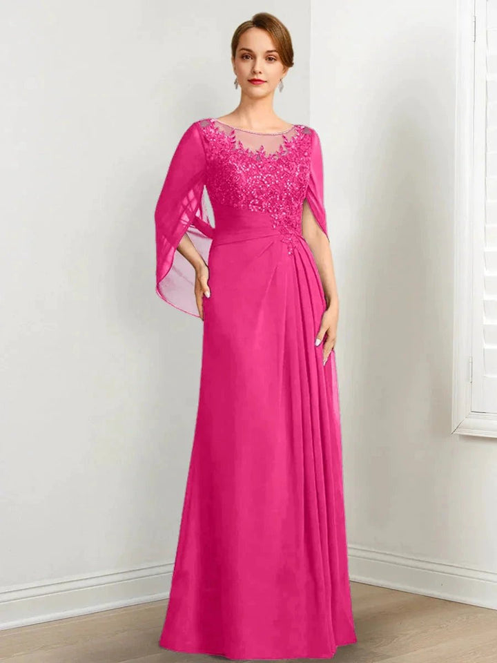 A-Line/Princess Scoop Floor-Length Mother of the Bride Dresses with Pleated &amp; Sequins by Dreamylily