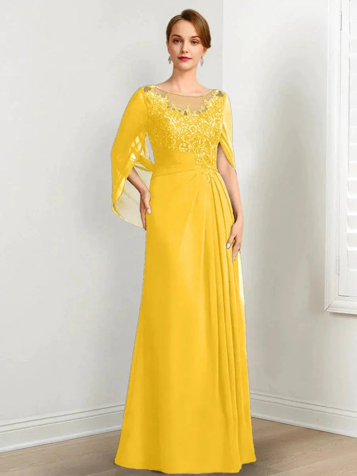 A-Line/Princess Scoop Floor-Length Mother of the Bride Dresses with Pleated &amp; Sequins by Dreamylily