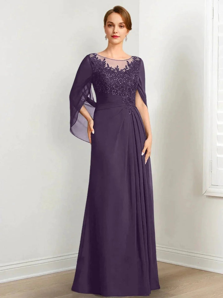 A-Line/Princess Scoop Floor-Length Mother of the Bride Dresses with Pleated &amp; Sequins by Dreamylily