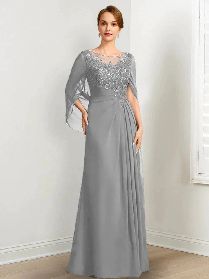 A-Line/Princess Scoop Floor-Length Mother of the Bride Dresses with Pleated &amp; Sequins by Dreamylily