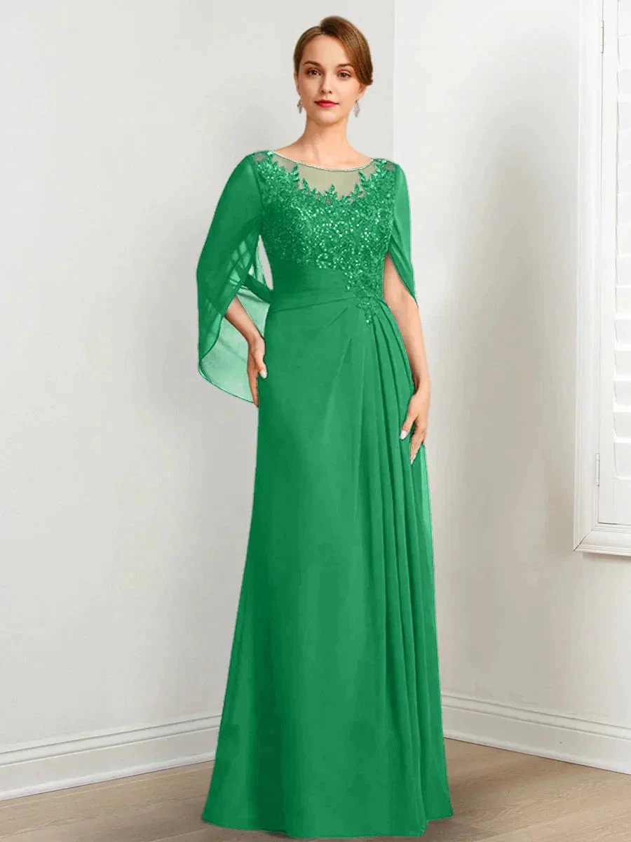 A-Line/Princess Scoop Floor-Length Mother of the Bride Dresses with Pleated &amp; Sequins by Dreamylily