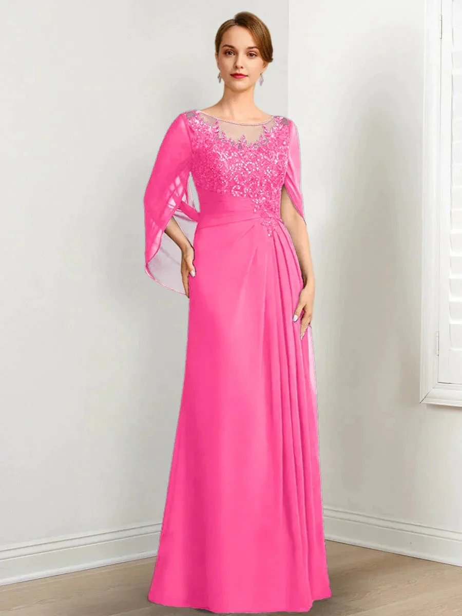 A-Line/Princess Scoop Floor-Length Mother of the Bride Dresses with Pleated &amp; Sequins by Dreamylily