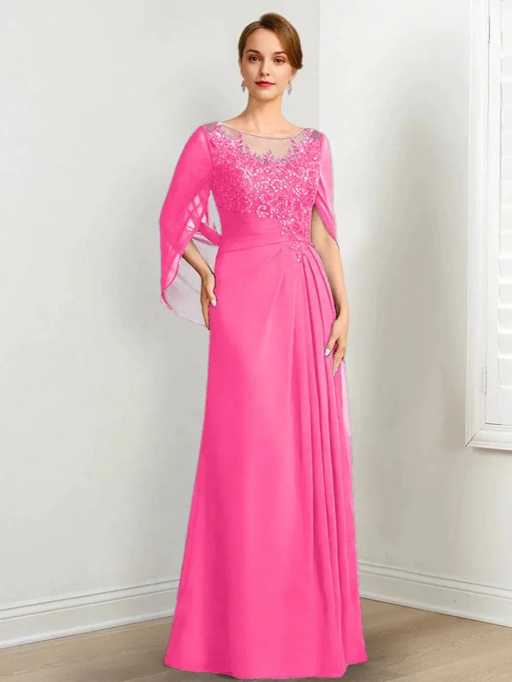 A-Line/Princess Scoop Floor-Length Mother of the Bride Dresses with Pleated &amp; Sequins by Dreamylily