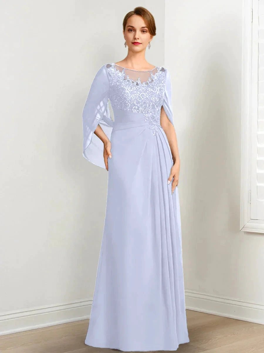 A-Line/Princess Scoop Floor-Length Mother of the Bride Dresses with Pleated &amp; Sequins by Dreamylily