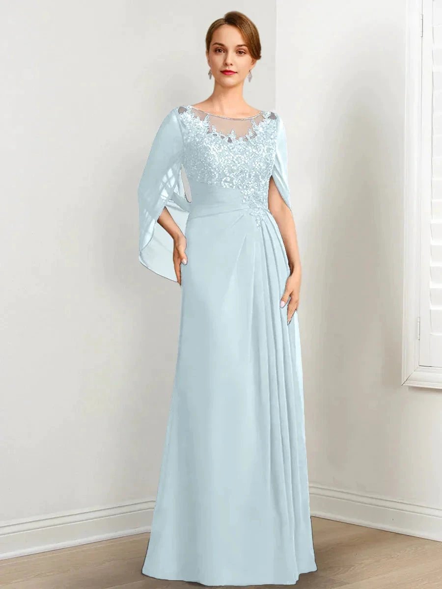 A-Line/Princess Scoop Floor-Length Mother of the Bride Dresses with Pleated &amp; Sequins by Dreamylily