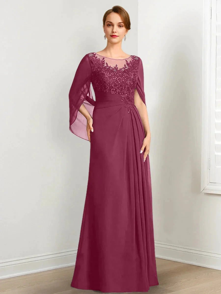A-Line/Princess Scoop Floor-Length Mother of the Bride Dresses with Pleated &amp; Sequins by Dreamylily