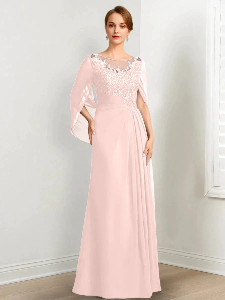 A-Line/Princess Scoop Floor-Length Mother of the Bride Dresses with Pleated &amp; Sequins by Dreamylily
