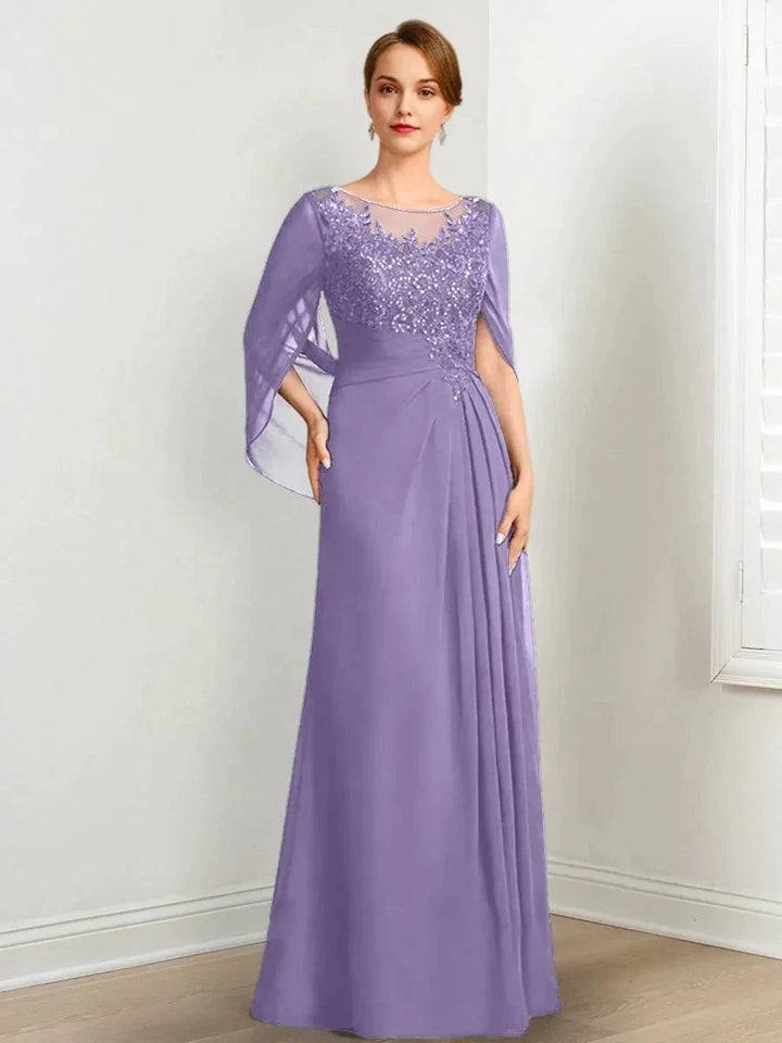 A-Line/Princess Scoop Floor-Length Mother of the Bride Dresses with Pleated &amp; Sequins by Dreamylily