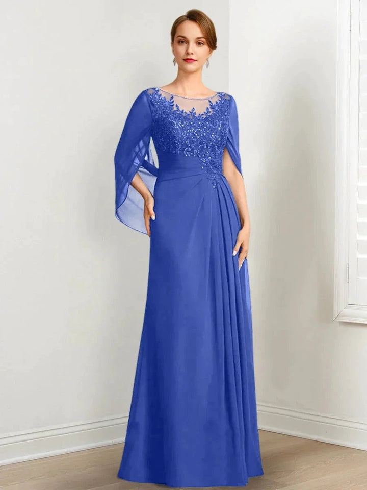 A-Line/Princess Scoop Floor-Length Mother of the Bride Dresses with Pleated &amp; Sequins by Dreamylily