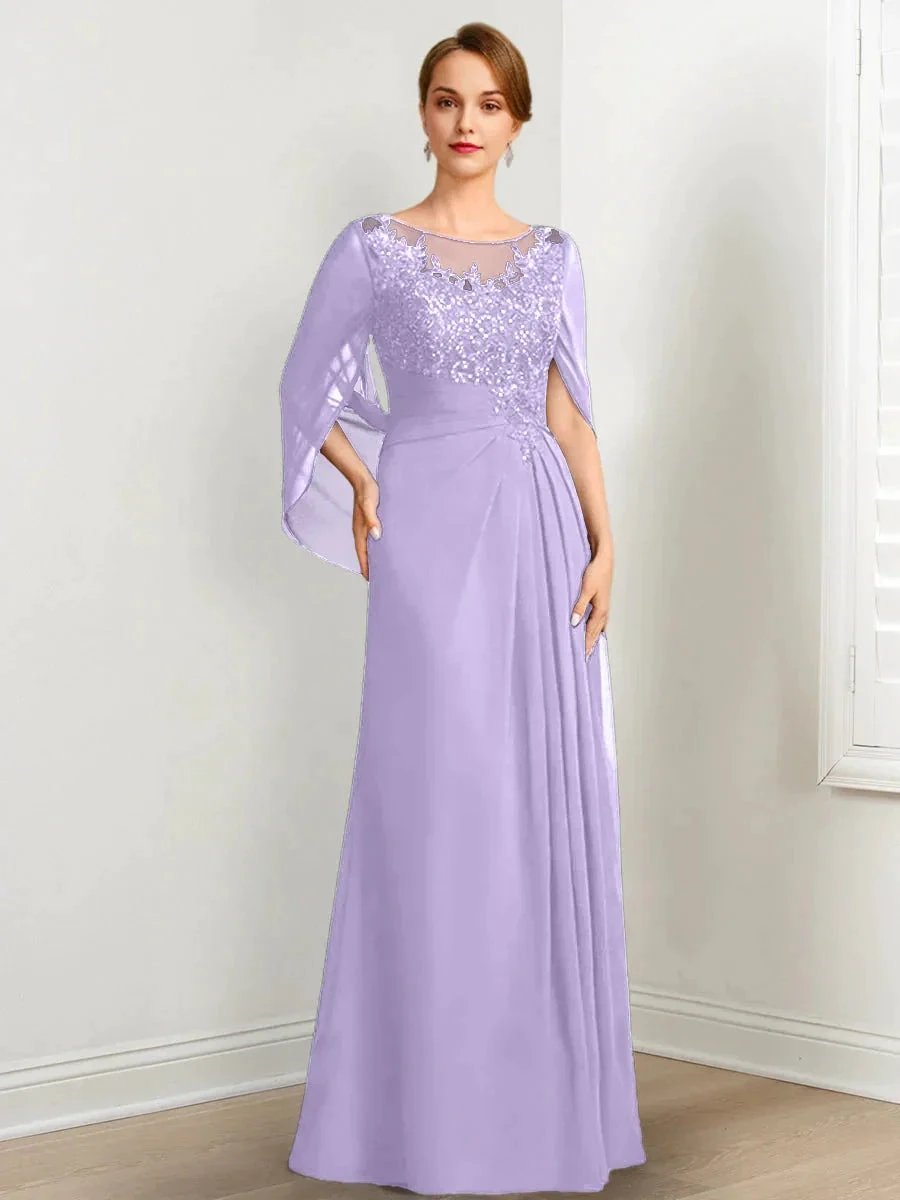A-Line/Princess Scoop Floor-Length Mother of the Bride Dresses with Pleated &amp; Sequins by Dreamylily