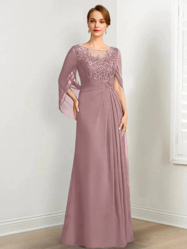 A-Line/Princess Scoop Floor-Length Mother of the Bride Dresses with Pleated &amp; Sequins by Dreamylily