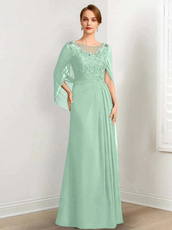 A-Line/Princess Scoop Floor-Length Mother of the Bride Dresses with Pleated &amp; Sequins by Dreamylily