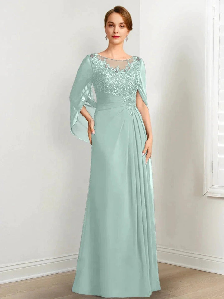 A-Line/Princess Scoop Floor-Length Mother of the Bride Dresses with Pleated &amp; Sequins by Dreamylily