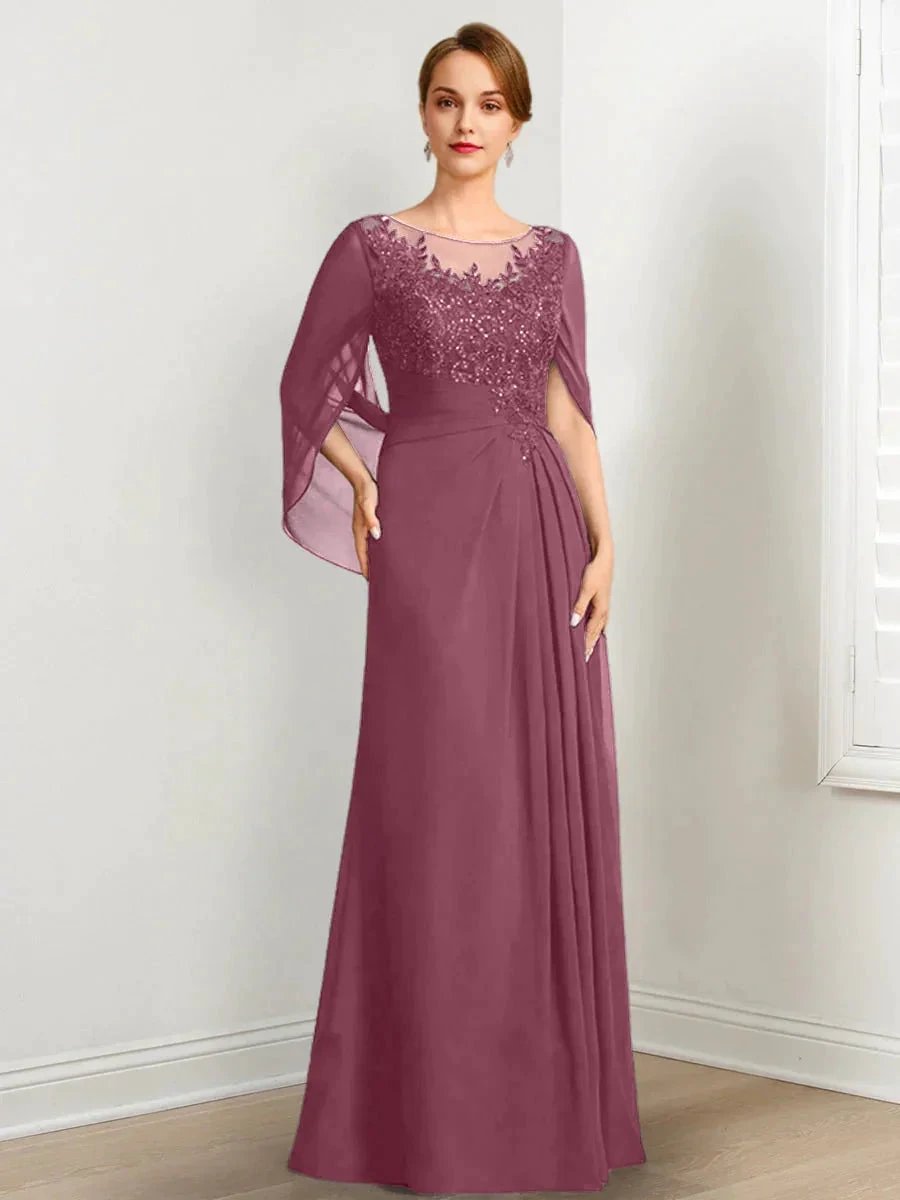 A-Line/Princess Scoop Floor-Length Mother of the Bride Dresses with Pleated &amp; Sequins by Dreamylily