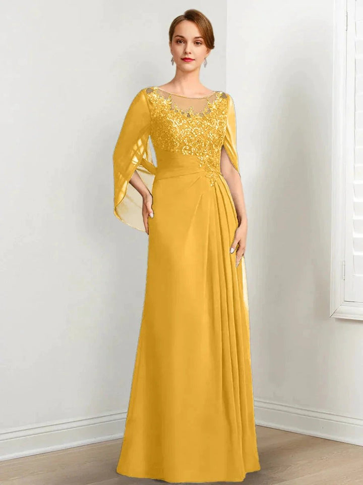 A-Line/Princess Scoop Floor-Length Mother of the Bride Dresses with Pleated &amp; Sequins by Dreamylily