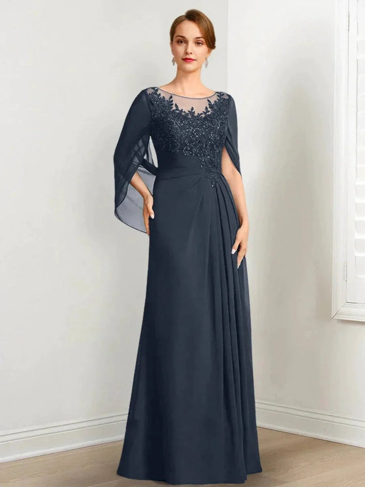 A-Line/Princess Scoop Floor-Length Mother of the Bride Dresses with Pleated &amp; Sequins by Dreamylily