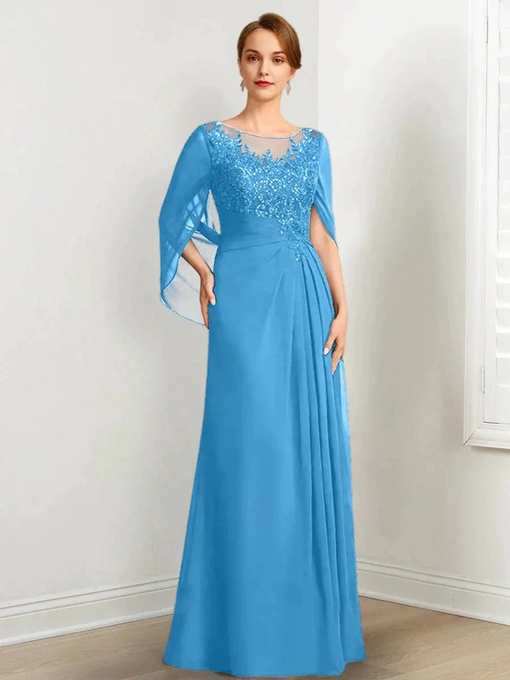 A-Line/Princess Scoop Floor-Length Mother of the Bride Dresses with Pleated &amp; Sequins by Dreamylily