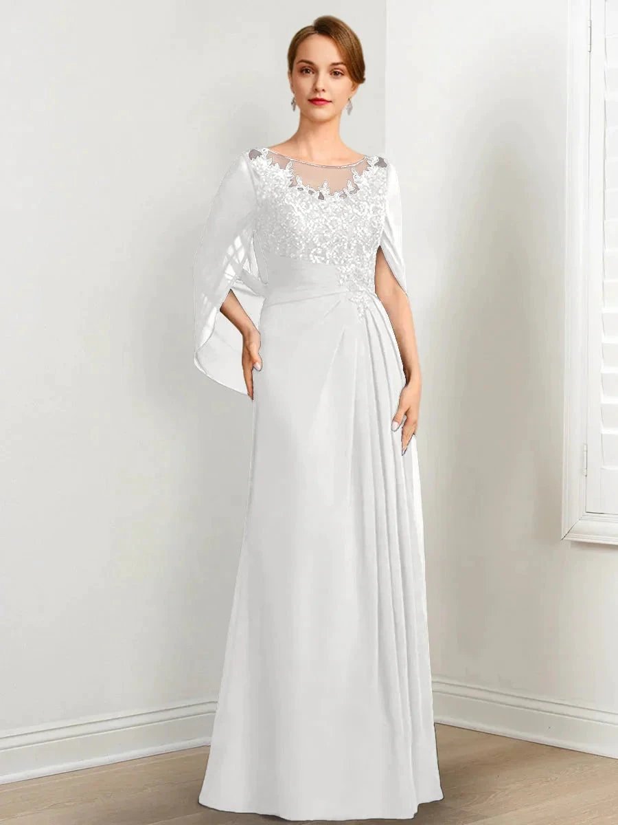 A-Line/Princess Scoop Floor-Length Mother of the Bride Dresses with Pleated &amp; Sequins by Dreamylily