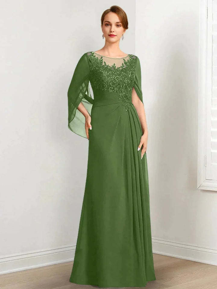 A-Line/Princess Scoop Floor-Length Mother of the Bride Dresses with Pleated &amp; Sequins by Dreamylily