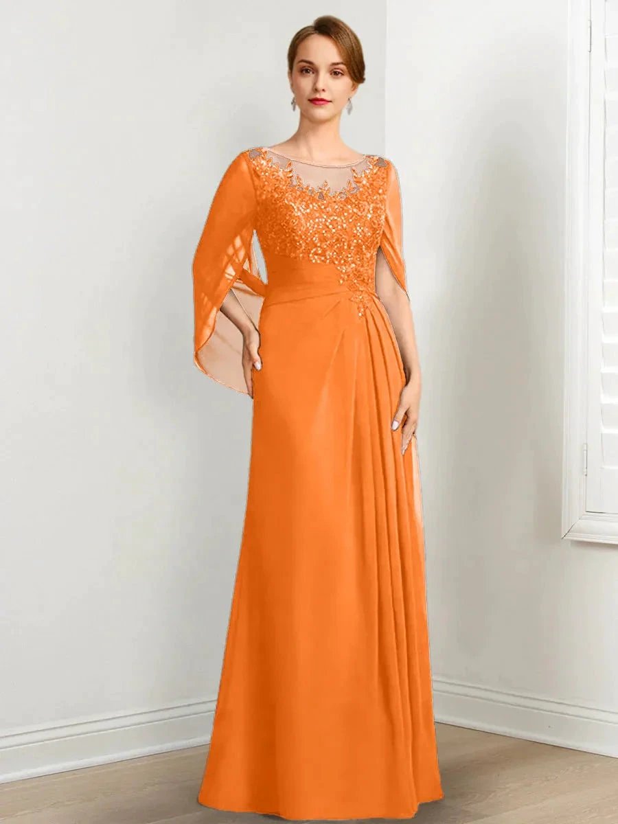 A-Line/Princess Scoop Floor-Length Mother of the Bride Dresses with Pleated &amp; Sequins by Dreamylily