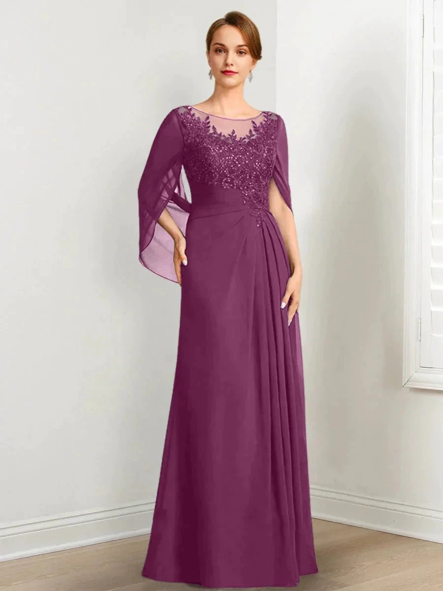 A-Line/Princess Scoop Floor-Length Mother of the Bride Dresses with Pleated &amp; Sequins by Dreamylily