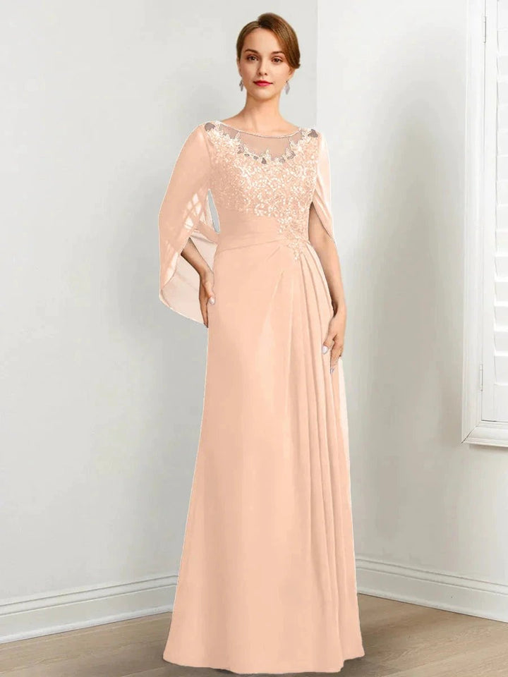 A-Line/Princess Scoop Floor-Length Mother of the Bride Dresses with Pleated &amp; Sequins by Dreamylily